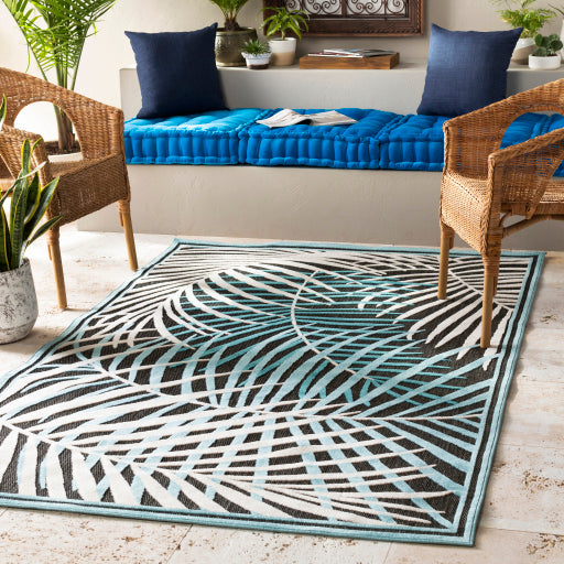 Portera Indoor Outdoor Polyolefin Teal Rug in Various Sizes on Sale